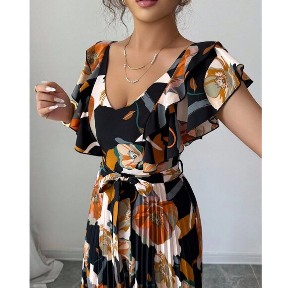 Autumn in Posh C 🍁 | Euro Style Rustic Whisper Maxi Dress with Ruffle Sleeves - Picture 9 of 11